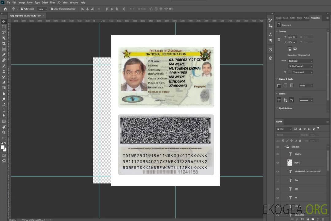 Carte d'identité nationale d'enregistrement du Zimbabwe template